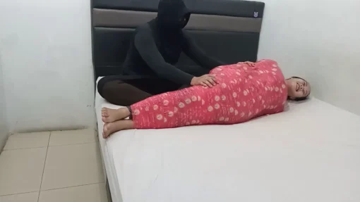 [RM162] A Girl Enjoys Beings Helpless By Being Wrapped In Red Mummy - Image 6