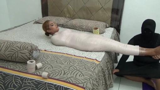 [RM116] Beautiful Girl of Pakistani Descent Wrapped Into A Living Mummy Until Helpless - Image 4