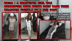 [RM158] A Beautiful Girl Was Mummified With White Duct Tape Then Wrapped Tightly To A Bed Post
